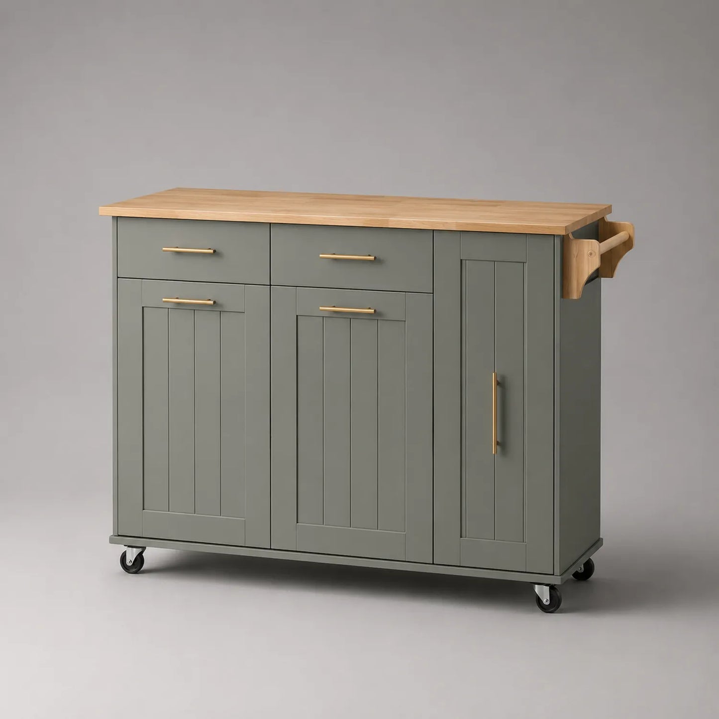 Küchenwagen aus Holz mit Stauraum und Rollen, Grün, 100x40x85cm