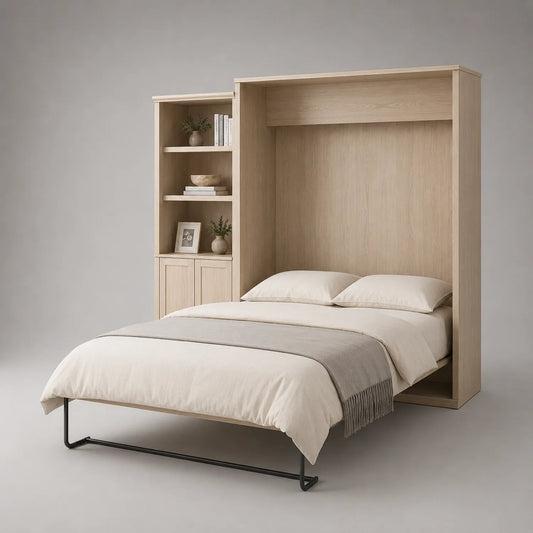 Eichenholz Klappbett mit Regal 200x140 cm Beige