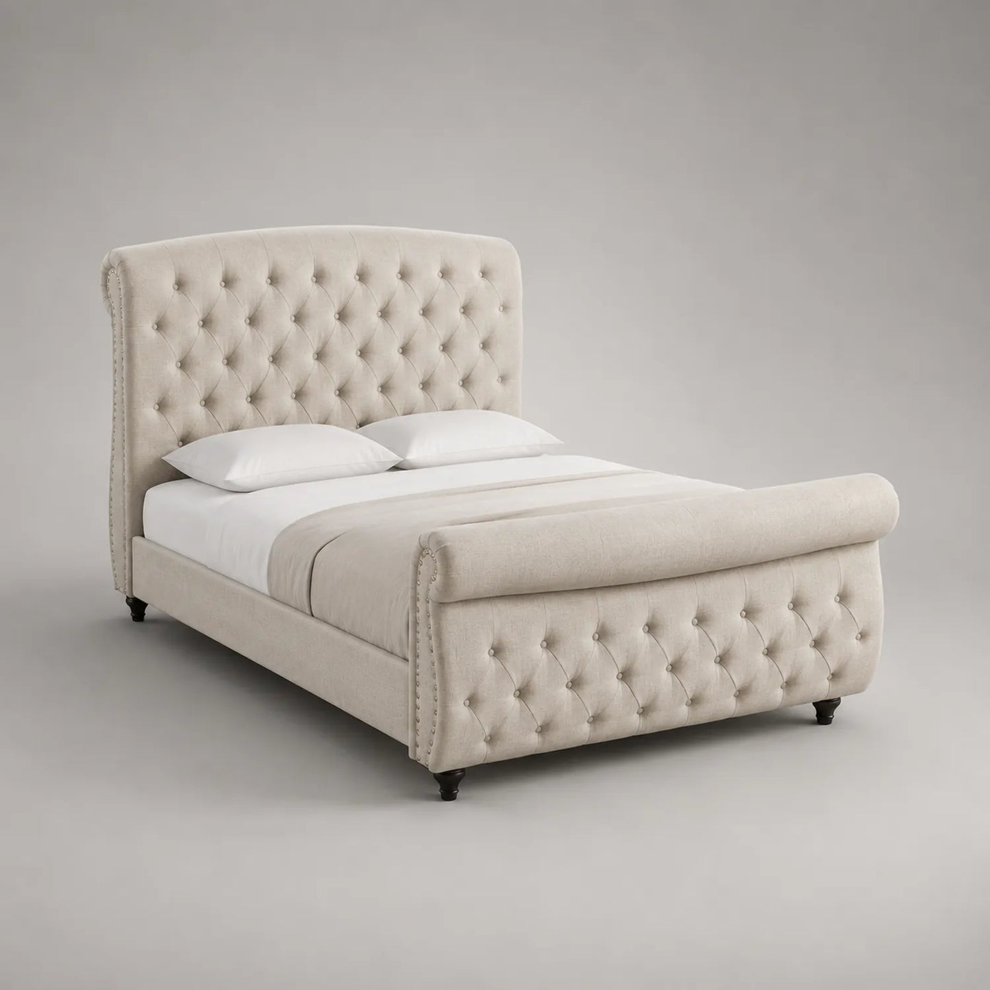Stoffbett Doppelbett Beige mit hohem Kopfteil 200x160 cm