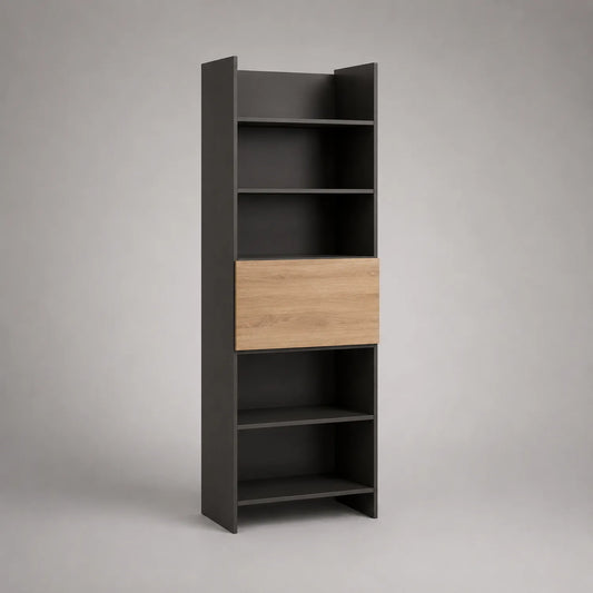 Schwarzes Bücherregal mit Eichenoptik 180cm