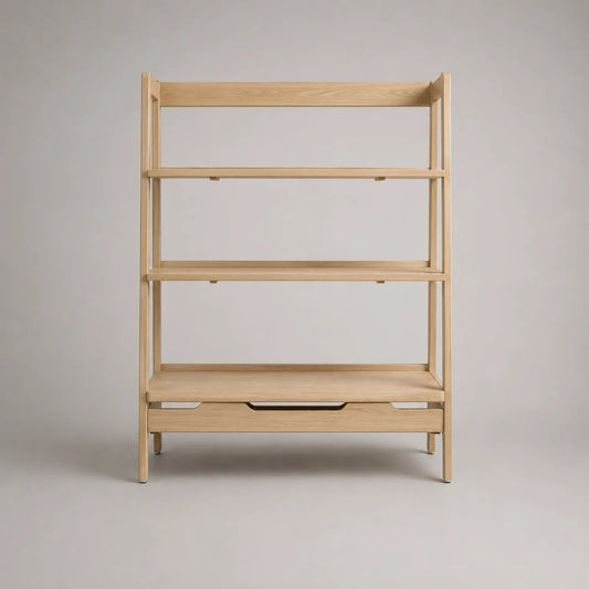 Regal aus Eichenholz mit Schublade, 4 Ebenen, Natur, 150cm x 90cm x 30cm
