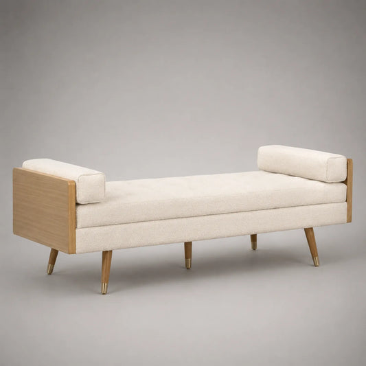 Holz Chaiselongue mit Polyesterbezug in Creme