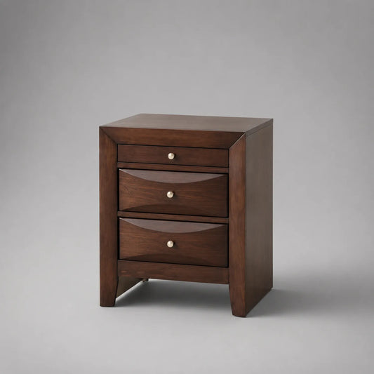Dunkelbrauner Holz-Nachttisch mit 3 Schubladen, 62 cm hoch