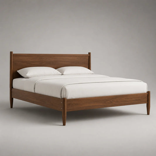 Doppelbett Holz Walnuss mit Matratze und Kissen
