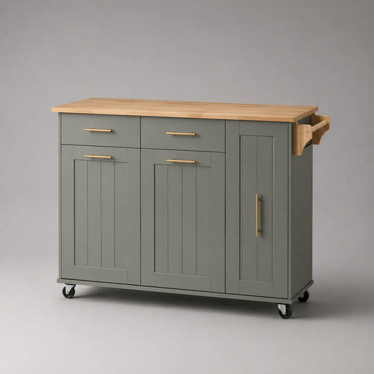 Küchenwagen aus Holz mit Stauraum und Rollen, Grün, 100x40x85cm