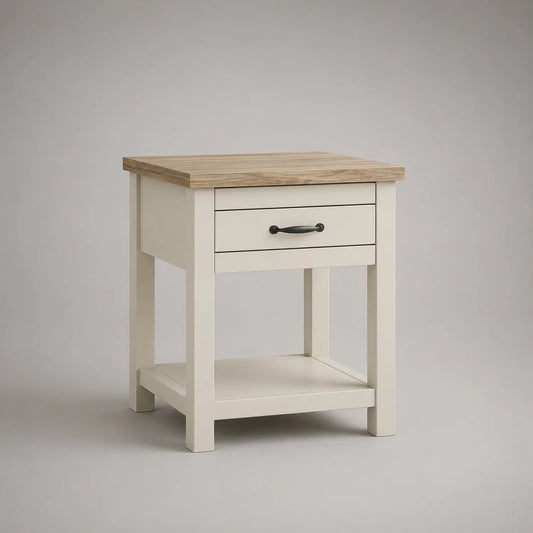 Nachttisch Holz Metall Creme 1 Schublade
