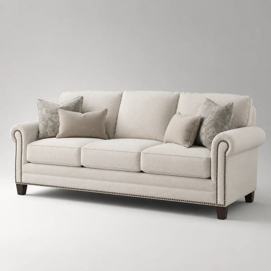 3-Sitzer Sofa Beige Stoff Massivholzbeine 210cm