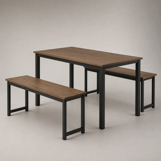 Esstisch-Set Holz Metall Dunkelbraun 120x60x75cm