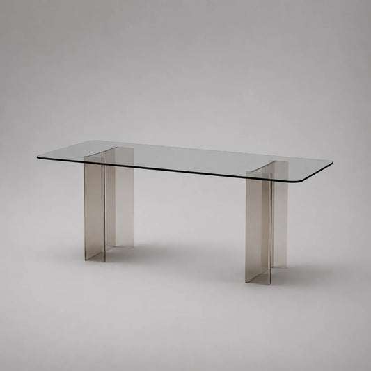 Rechteckiger Tisch aus Glas mit Acrylbeinen