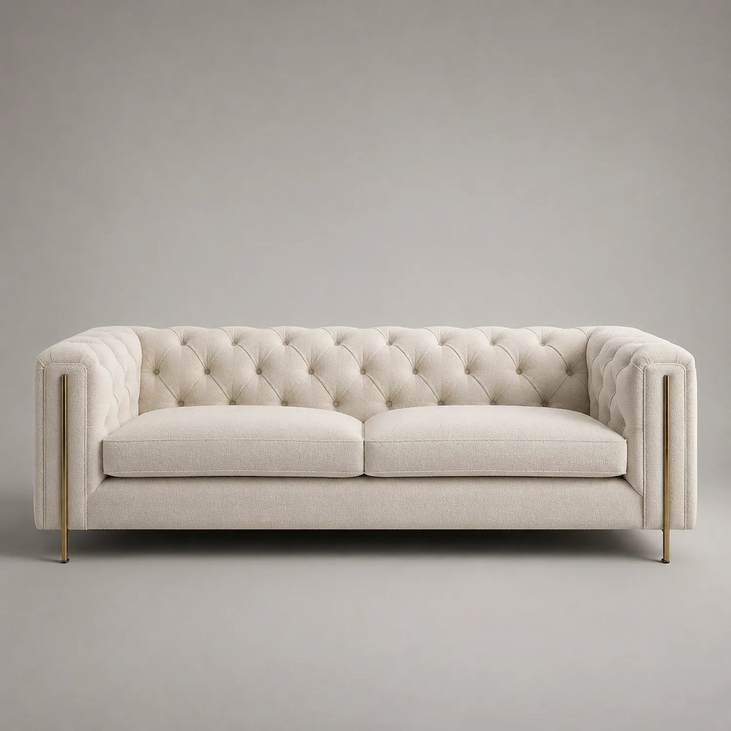 3-Sitzer Sofa Leinen Beige mit Knopfheftung und Metallbeinen, 220 cm