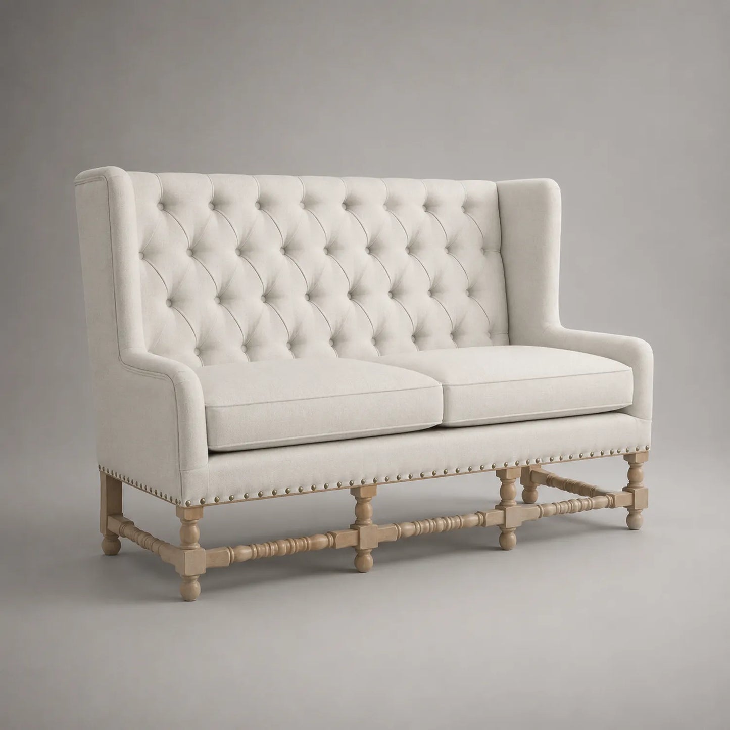 Zweisitzer Sofa Stoff Beige mit Eichenholzbeinen