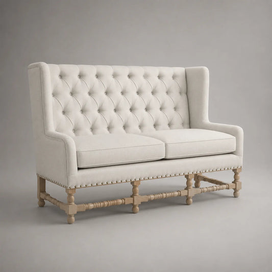 Zweisitzer Sofa Stoff Beige mit Eichenholzbeinen