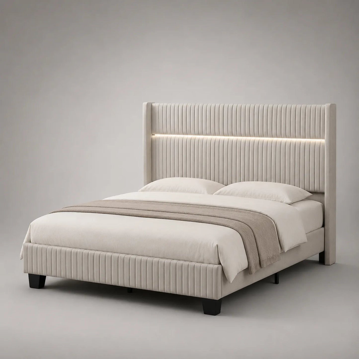Stoffbett mit LED-Beleuchtung Creme 200x160 cm