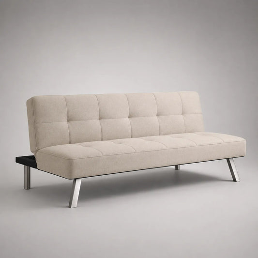 Schlafsofa mit Metallfüßen und Stoffbezug in Beige