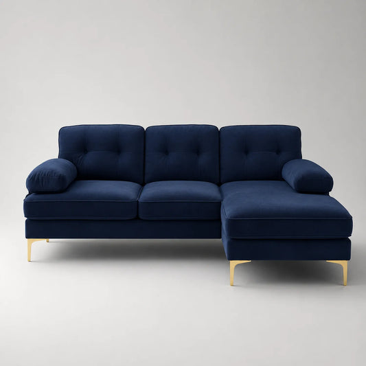 Ecksofa 3-Sitzer aus Samt Dunkelblau mit Metallbeinen