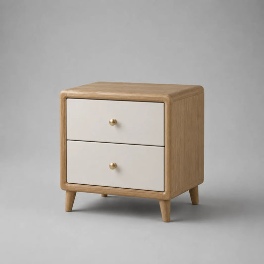 Nachttisch mit 2 Schubladen Eichenholz MDF Beige 45x35x50 cm