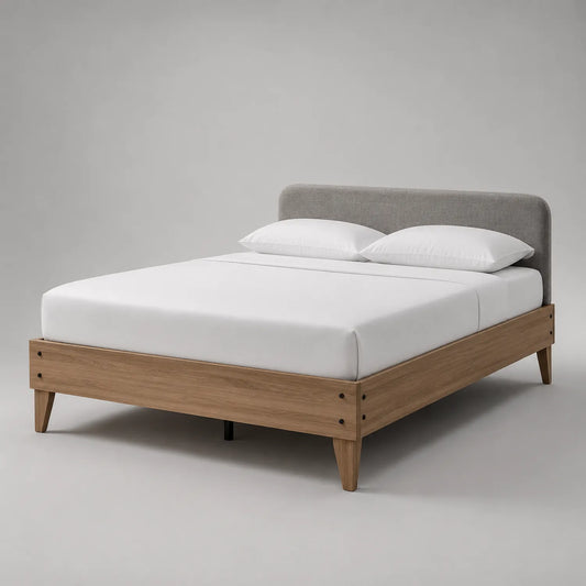Doppelbett mit Stoffkopfteil Eichenholz 200x160 cm