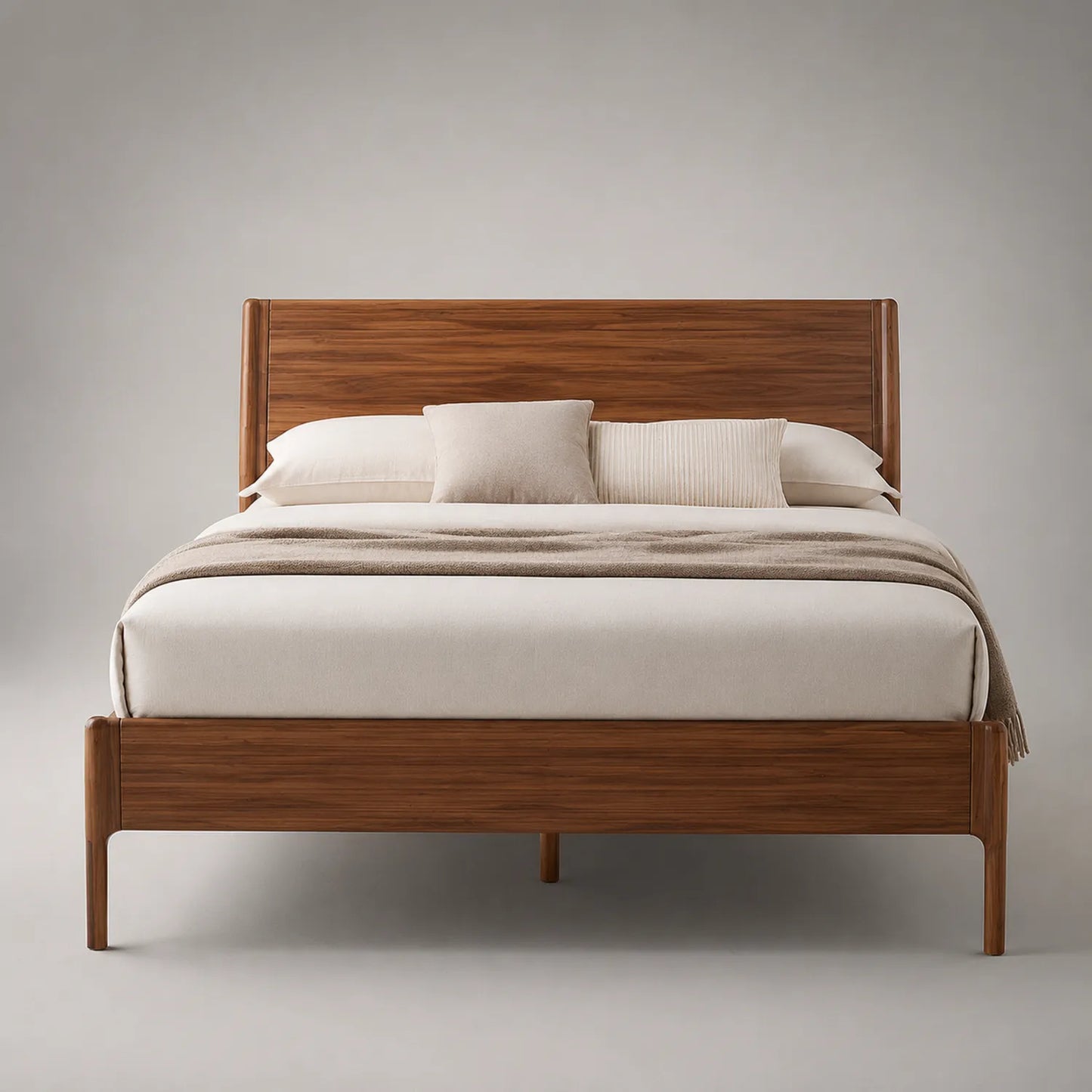 Walnuss-Holzbett mit Baumwollbezug 200x180 cm