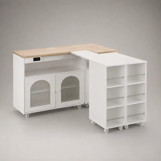 Weiße Kücheninsel mit Rollen und MDF-Struktur