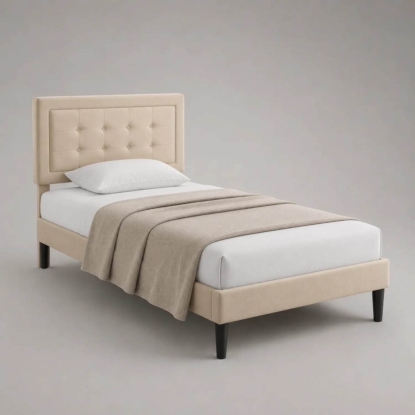 Einzelbett mit Holzrahmen und Stoffbezug 100x200 cm Beige