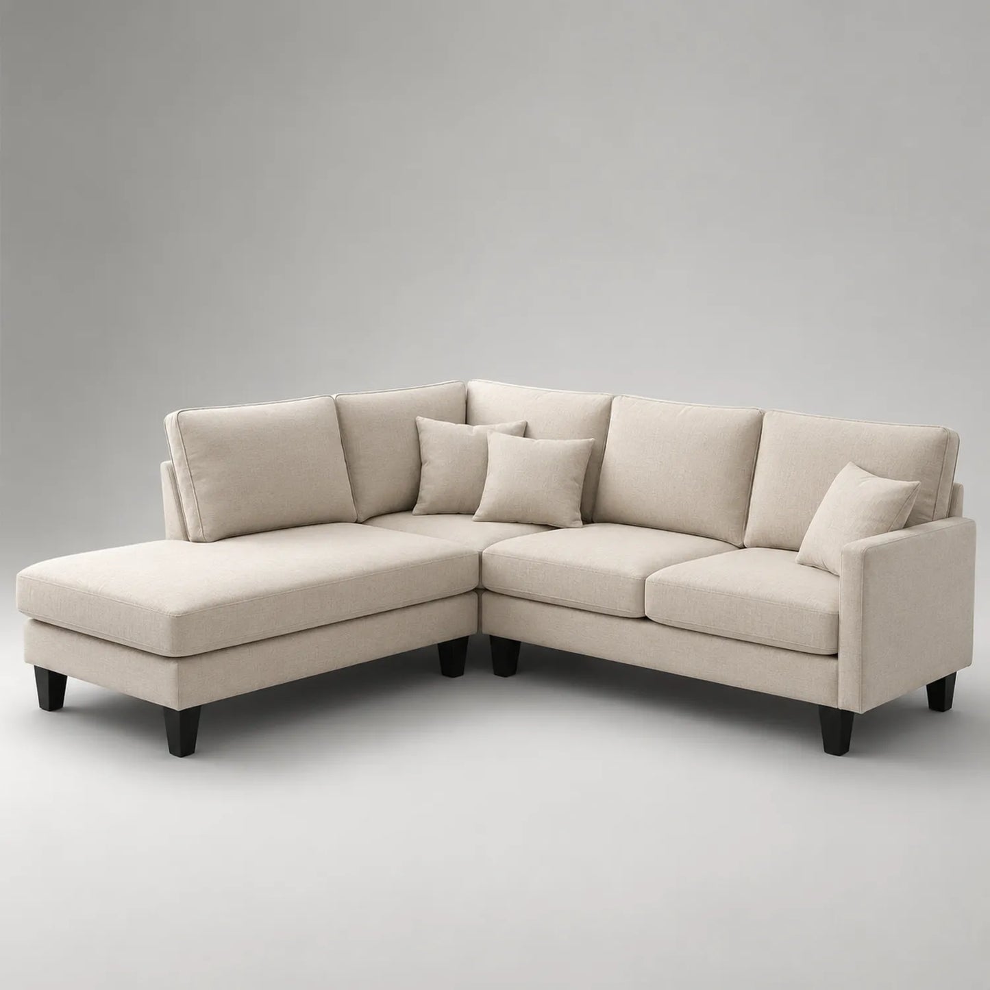 Ecksofa mit Chaiselongue Polyester Beige 255 cm
