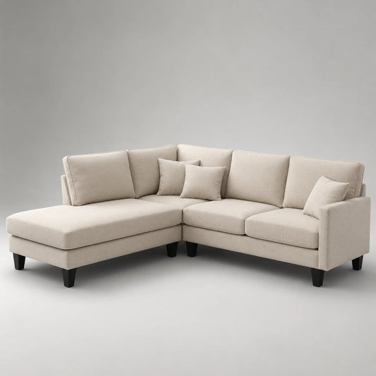 Ecksofa mit Chaiselongue Polyester Beige 255 cm