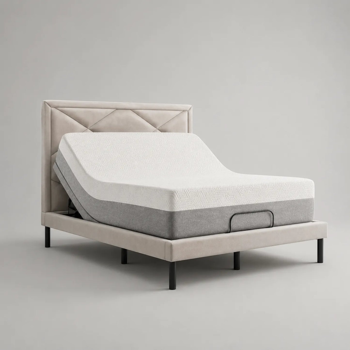 Verstellbares Bettgestell mit Mikrofaserbezug und Memory-Schaum-Matratze 200x160 cm Beige/Weiß