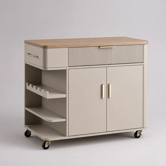 Kücheninsel mit Stauraum aus Holzwerkstoff 90x50x80 cm Beige