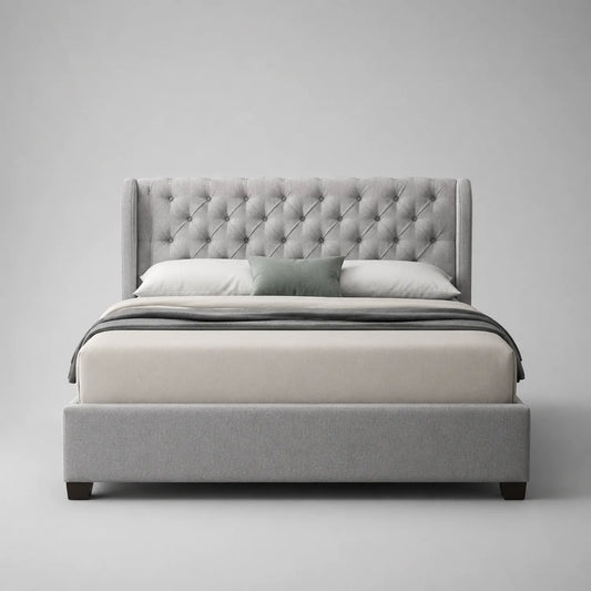 Gepolstertes Doppelbett 180x200 cm mit Leinenbezug, Grau
