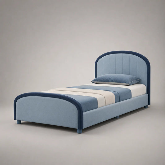 Einzelbett mit Polyesterbezug Hellblau/Dunkelblau 210x100 cm