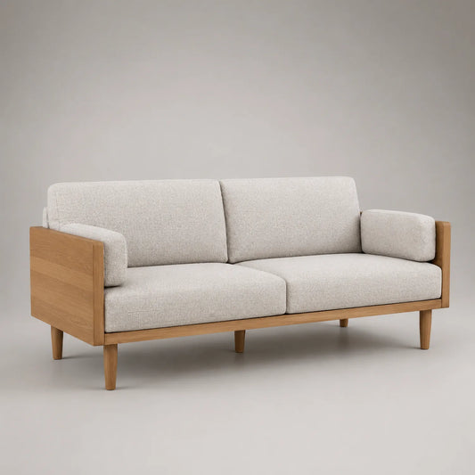 3-Sitzer Sofa Stoff Hellgrau Massivholzrahmen
