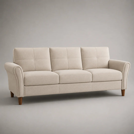 3-Sitzer Sofa Stoff Beige mit Holzbeinen