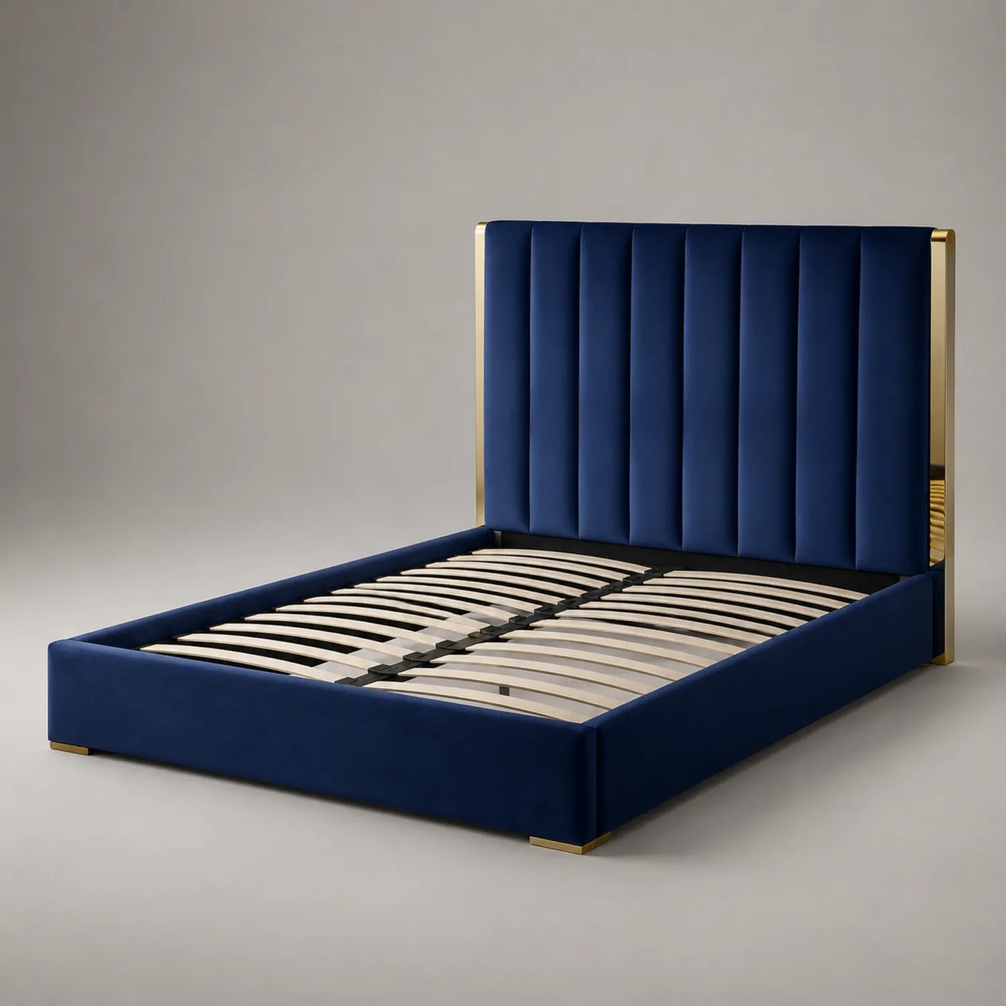 Bett aus Samt Kobalt Blau mit Metall- und Holzrahmen 180x200 cm