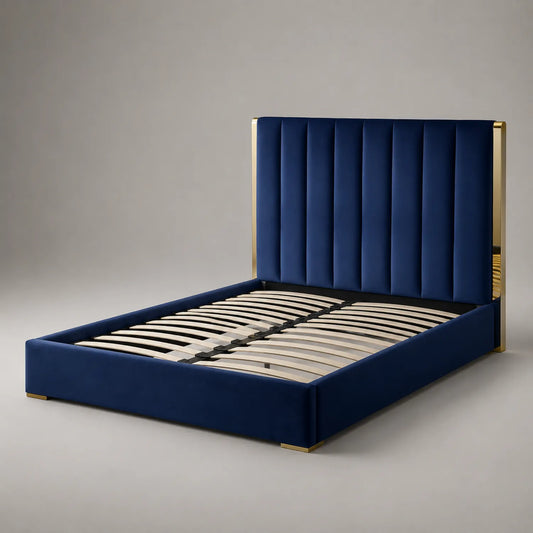 Bett aus Samt Kobalt Blau mit Metall- und Holzrahmen 180x200 cm
