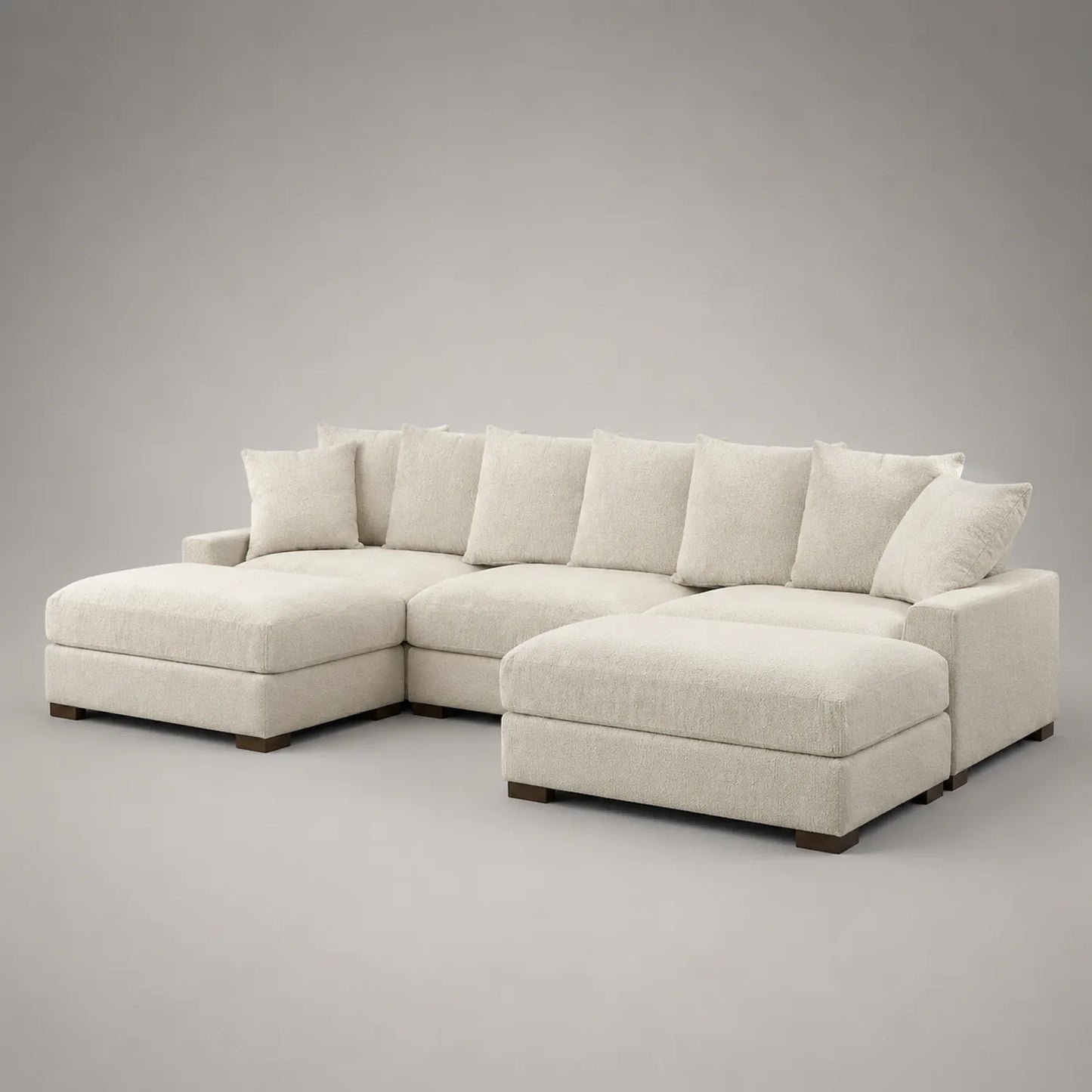 Ecksofa mit Ottomane aus Holz und Polyester Creme