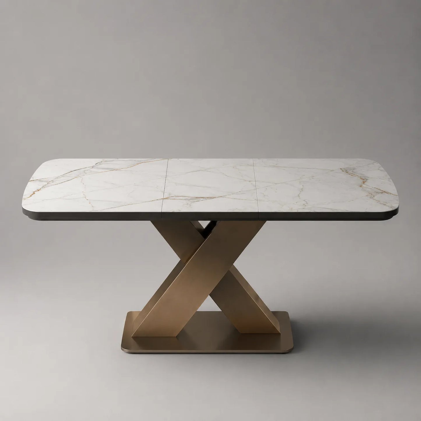 Esstisch mit Marmor-Tischplatte und X-förmigem Metallgestell 180cm Weiß/Gold
