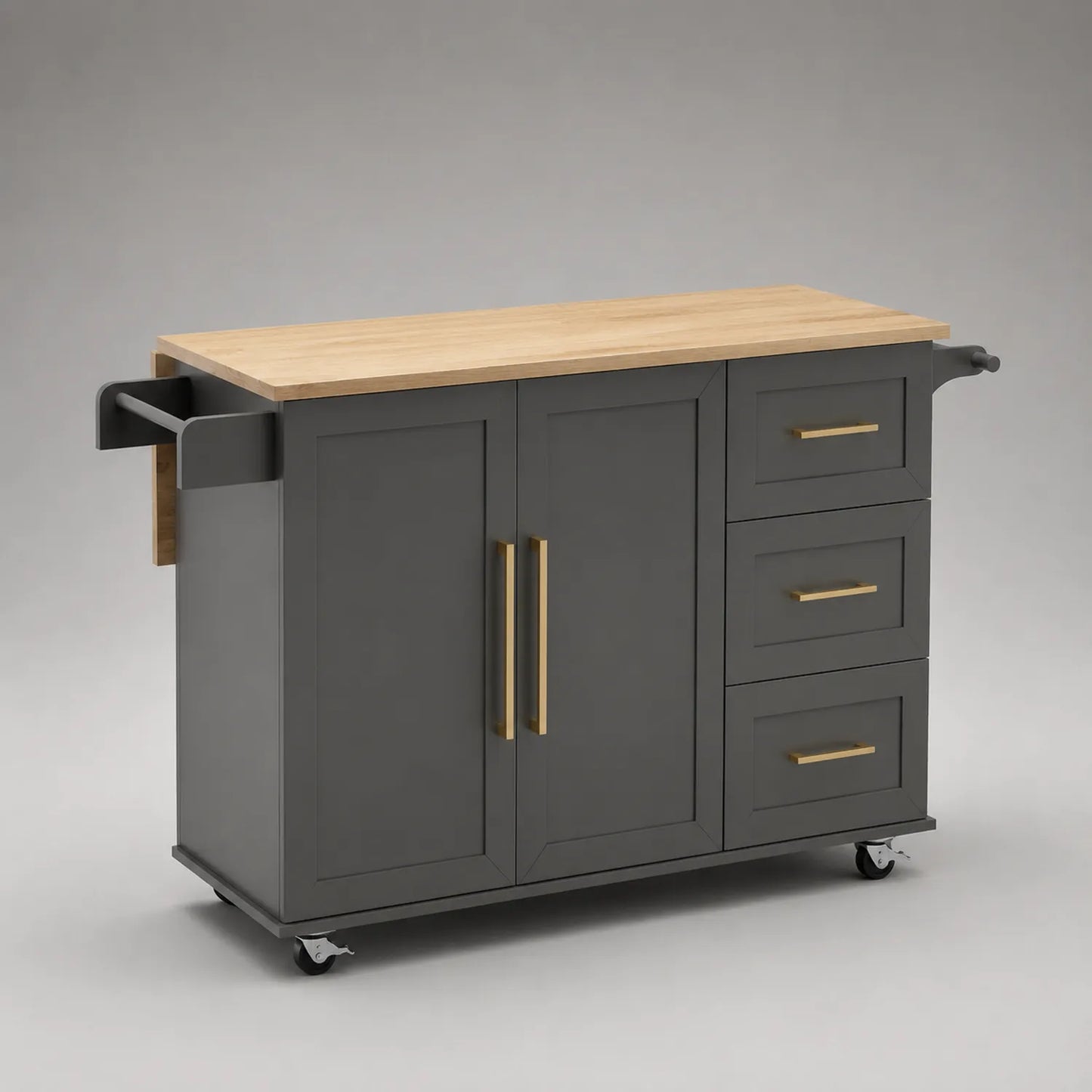 Küchenwagen mit Holzoberfläche MDF Schwarz 120x50x90 cm