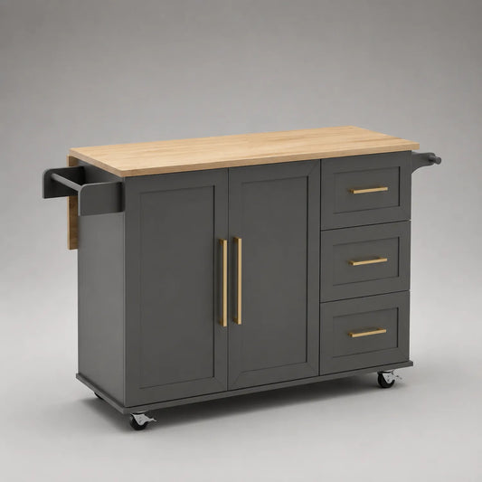 Küchenwagen mit Holzoberfläche MDF Schwarz 120x50x90 cm