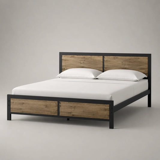 Metallbett mit Eichenfurnier 160x200 cm Schwarz
