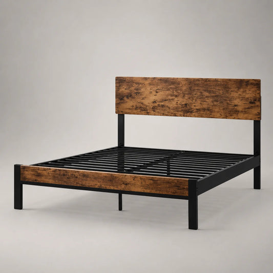 Metallbett mit MDF-Holzoptik Kopfteil Schwarz und Braun 200x140cm