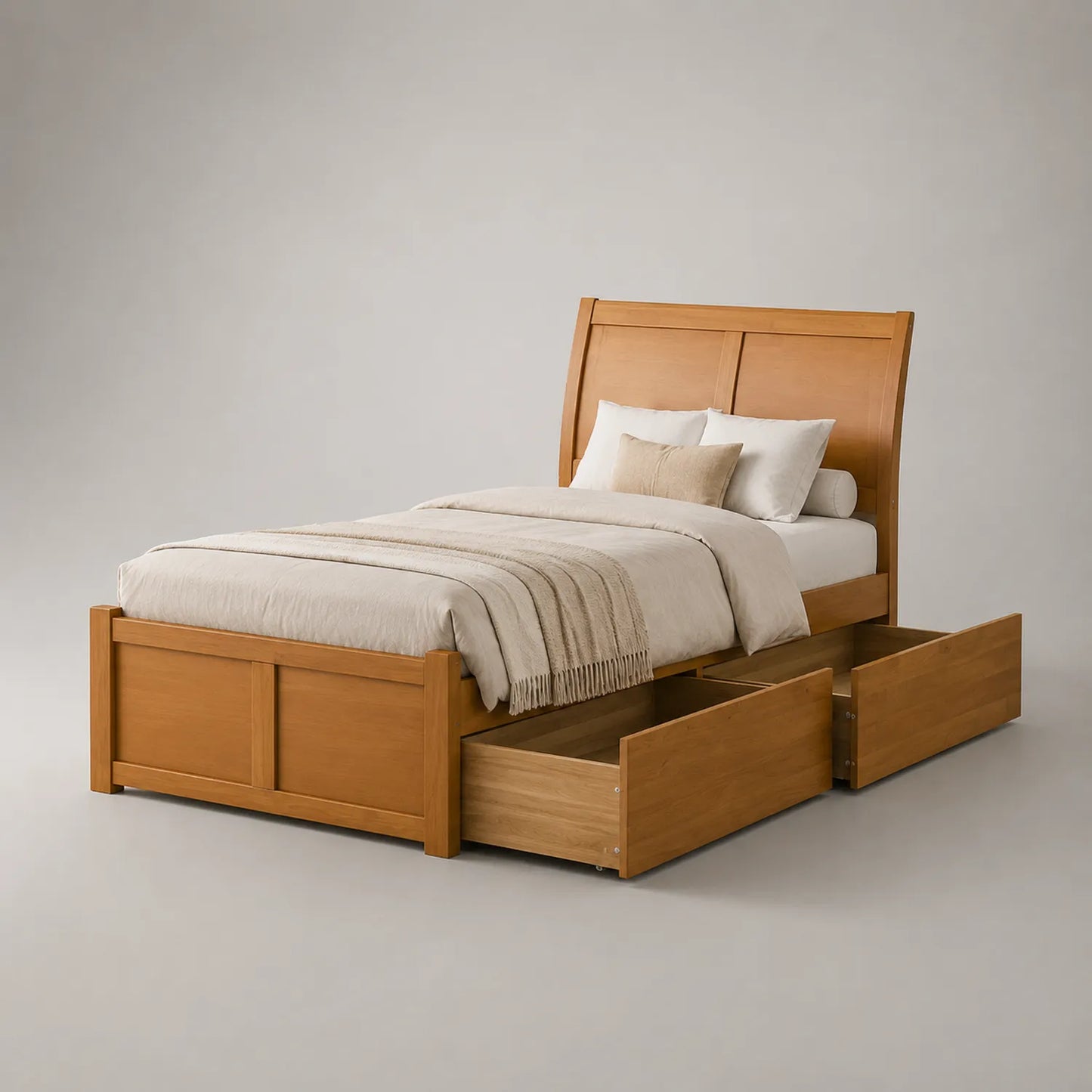 Einzelbett aus Holz mit Schubladen 200x90cm Braun
