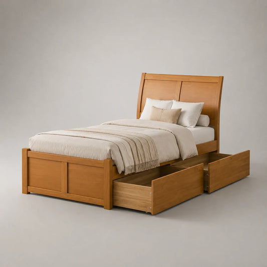 Einzelbett aus Holz mit Schubladen 200x90cm Braun