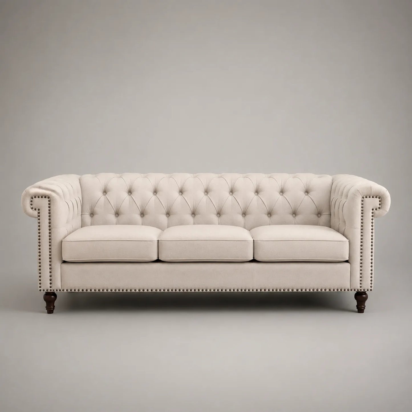 Chesterfield 3-Sitzer Sofa Polyestergewebe Beige Massivholzrahmen