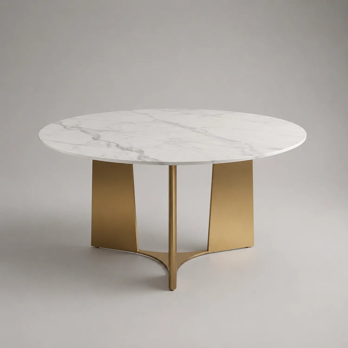 Runder Marmortisch mit Edelstahlgestell, Weiß und Gold, 120 cm
