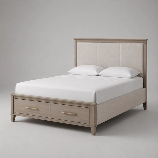 Bett mit Stauraum MDF Stoff Beige