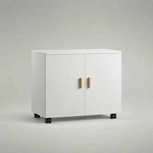 MDF Büroschrank mit Rollen und Türen, Weiß