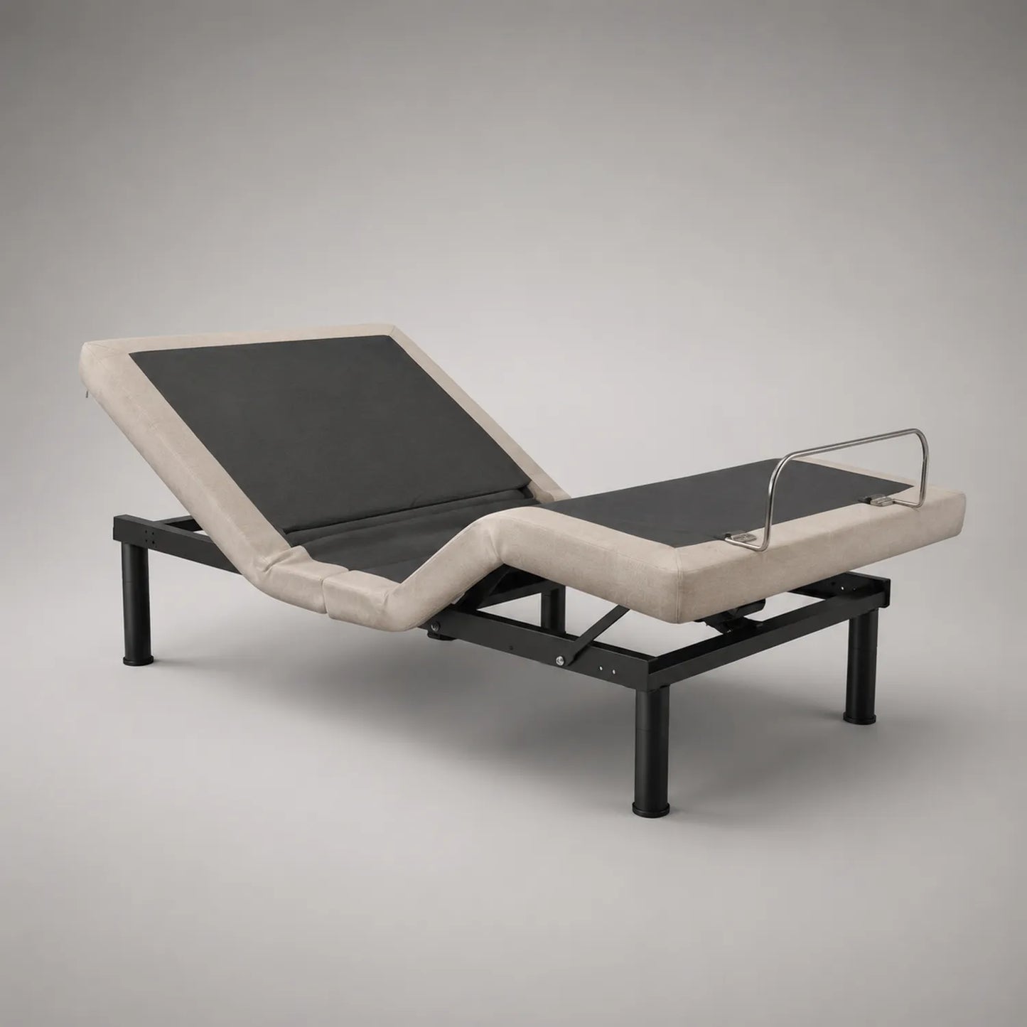 Elektrisch verstellbarer Bettrahmen aus Stahl und Polyester Schwarz/Beige 200x160 cm