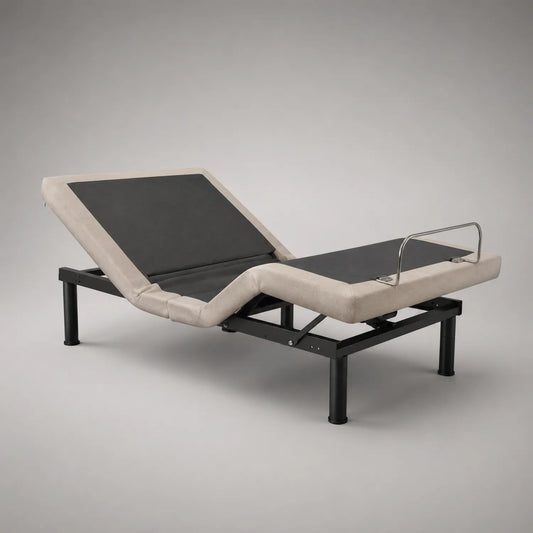 Elektrisch verstellbarer Bettrahmen aus Stahl und Polyester Schwarz/Beige 200x160 cm