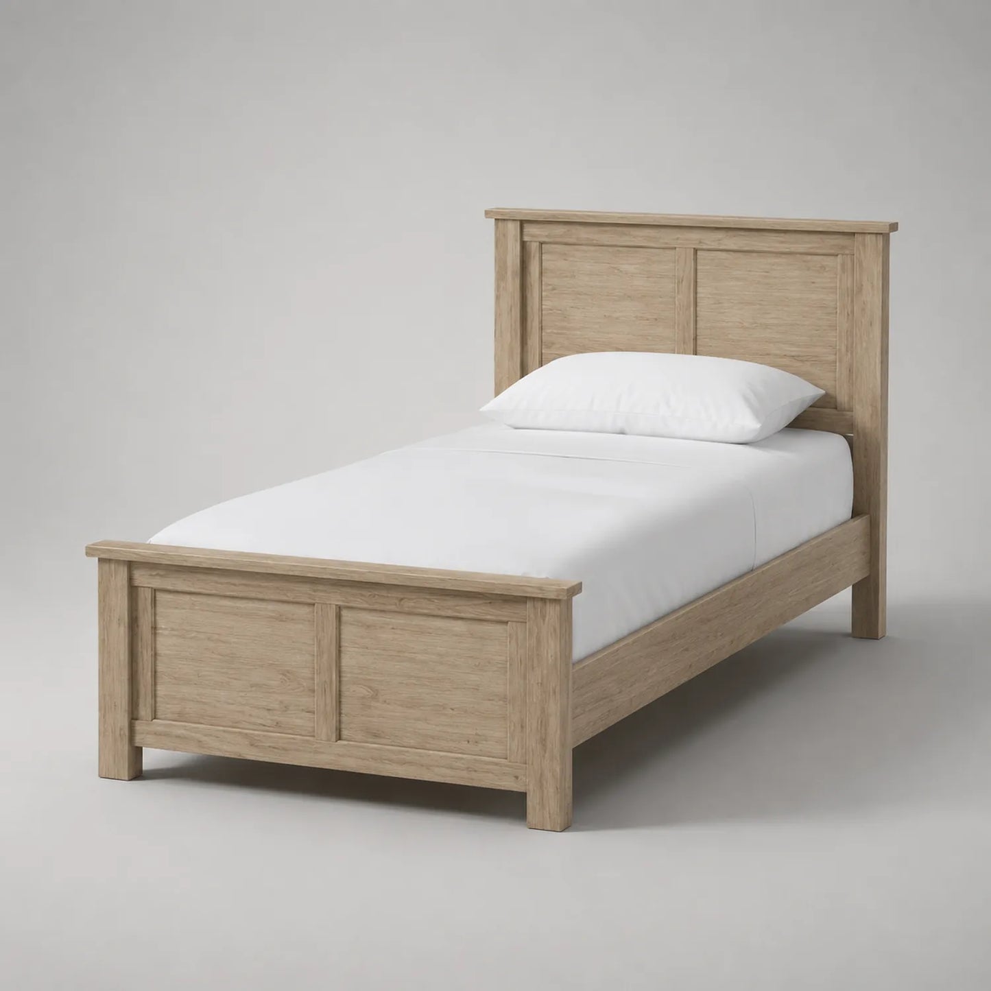 Einzelbett aus Massivholz Eiche mit Matratze und Kopfkissen