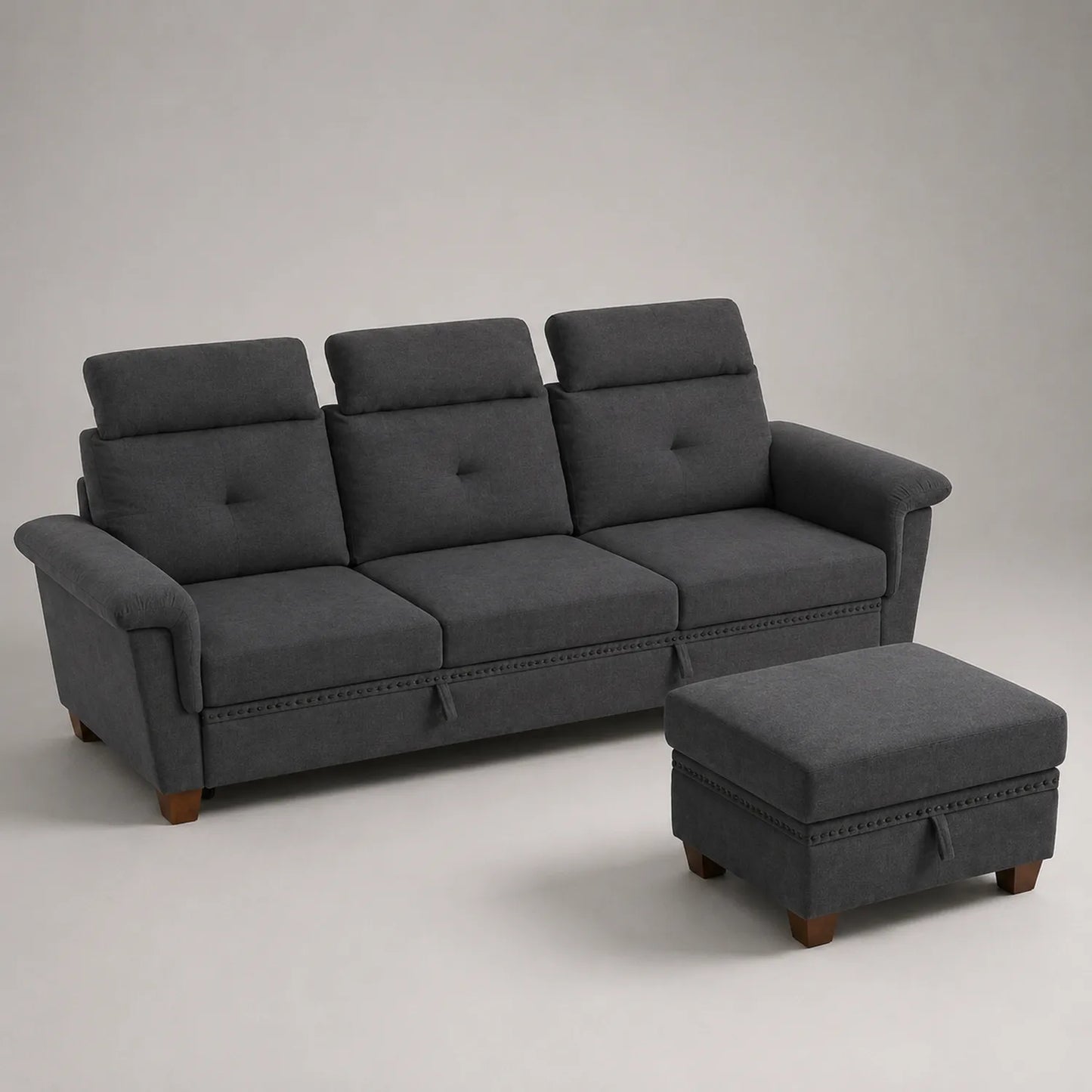 3-Sitzer Sofa Set mit Hocker Dunkelgrau Polyester
